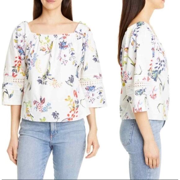 🔴Tanya Taylor Stassi Floral Crochet Cotton‎ Top size 0 - Picture 1 of 7